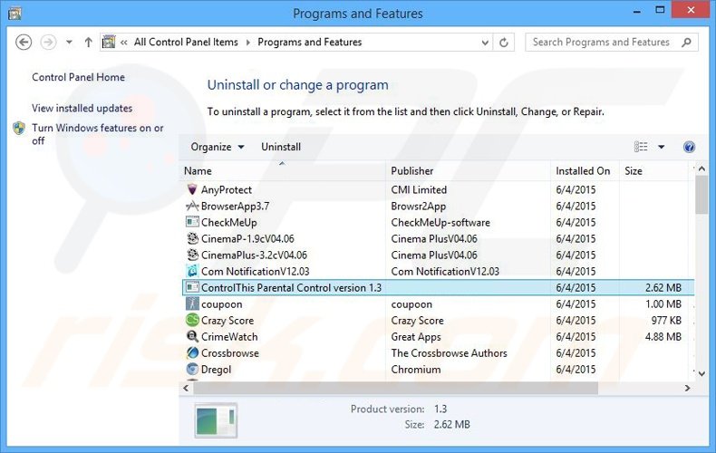 desinstalar el adware ControlThis del Panel de control