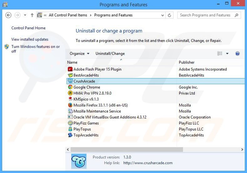 desinstalar el adware CrushArcade del Panel de control