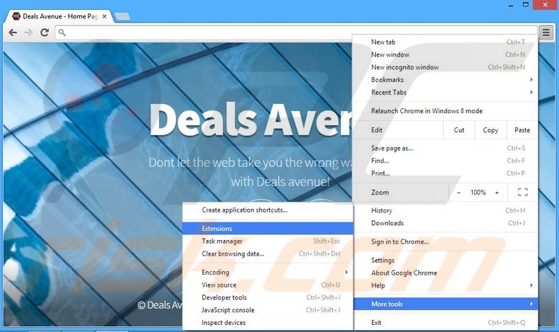 Eliminando los anuncios Deals Avenue de Google Chrome paso 1