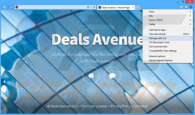 Eliminando los anuncios de Deals Avenue de Internet Explorer paso 1