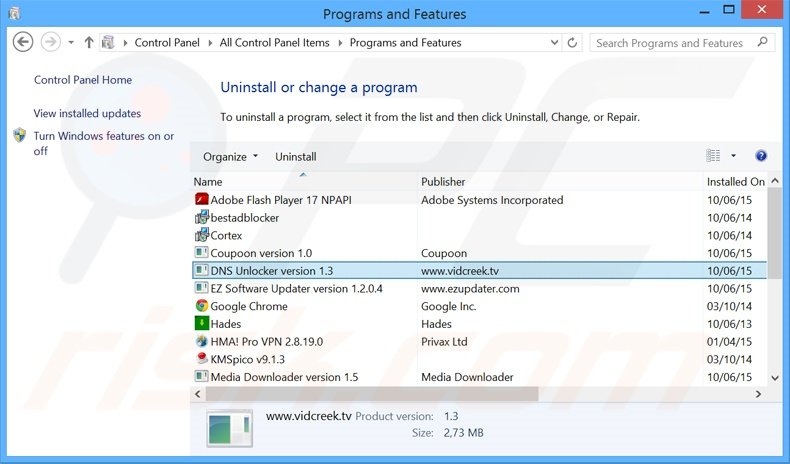 desinstalar DNS Unlocker del Panel de control