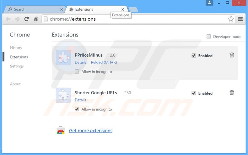 Eliminando go.next-search.net de las extensiones de Google Chrome