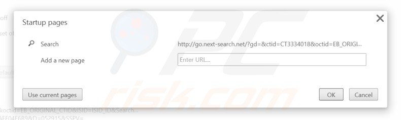 Eliminar go.next-search.net de la página principal de Google Chrome: