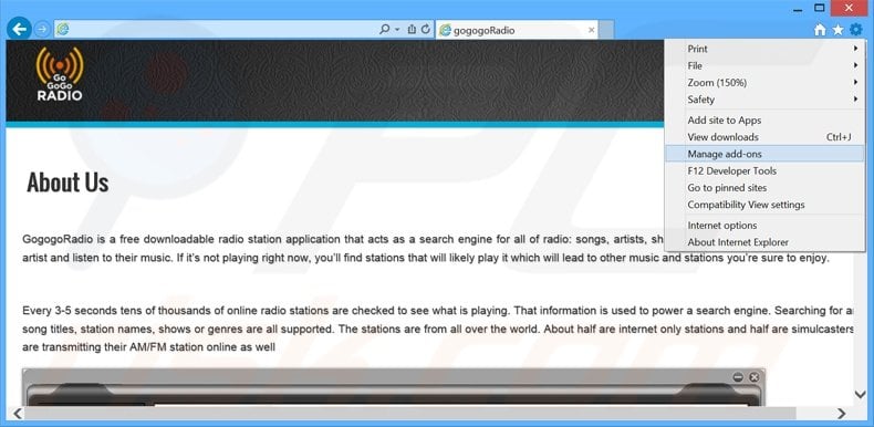 Eliminando los anuncios de GoGoGoRadio de Internet Explorer paso 1