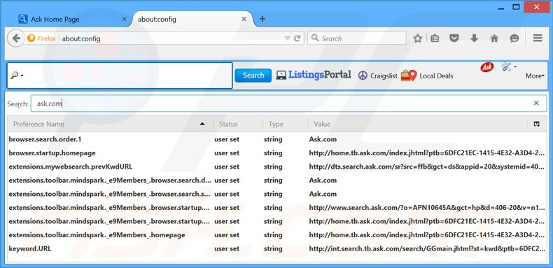 Eliminar home.tb.ask.com del motor de búsqueda por defecto de Mozilla Firefox