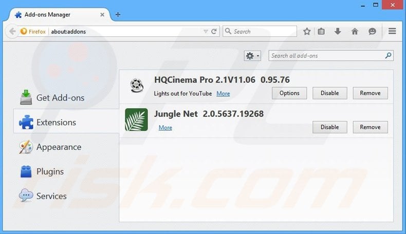 Eliminando los anuncios de Jungle Net de Mozilla Firefox paso 2