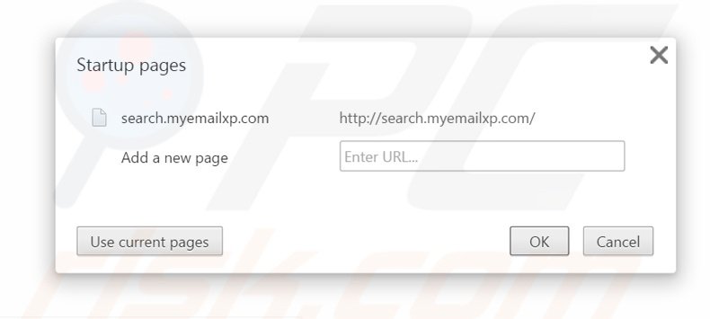 Eliminando search.myemailxp.com de la página de inicio de Google Chrome