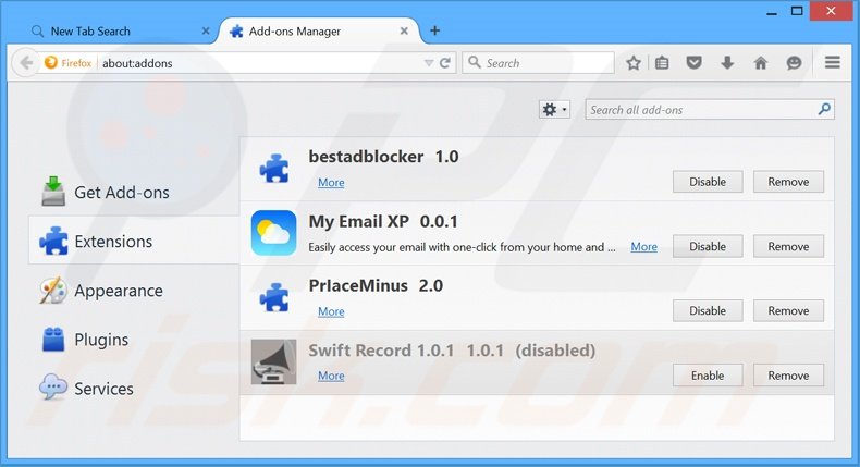 Eliminando search.myemailxp.com de las extensiones de Mozilla Firefox