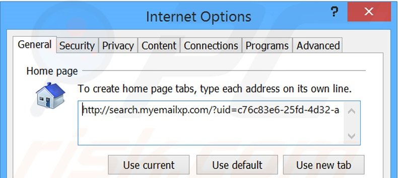 Eliminando search.myemailxp.com de la página de inicio de Internet Explorer