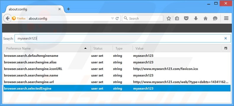 Eliminar mysearch123.com del motor de búsqueda por defecto de Mozilla Firefox