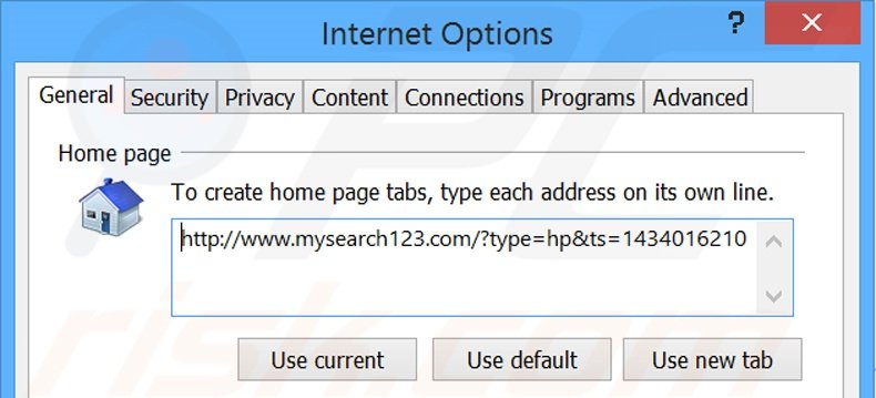 Eliminando mysearch123.com de la página de inicio de Internet Explorer