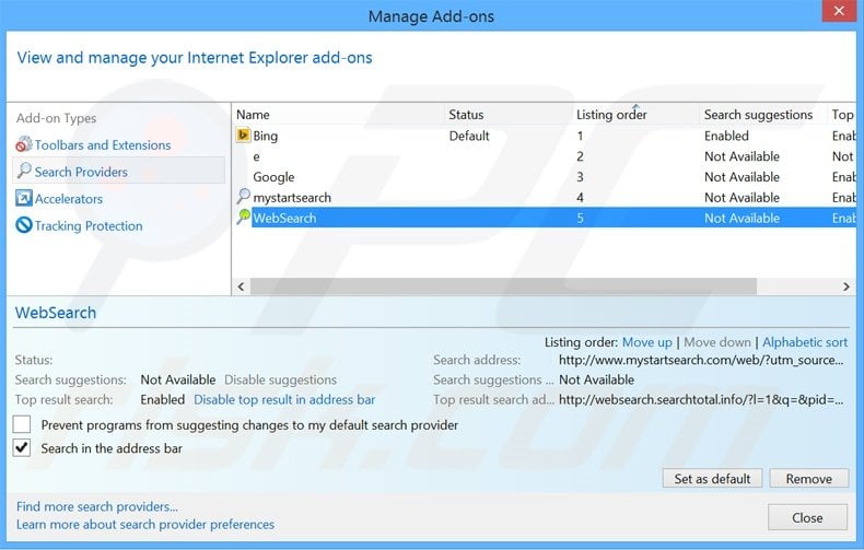 Eliminar mysearch123.com del motor de búsqueda por defecto de Internet Explorer