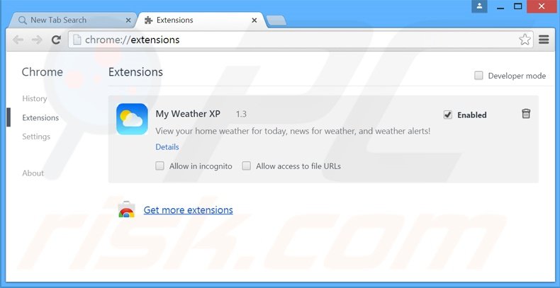 Eliminando las extensiones relacionadas con search.myweatherxp.com de Google Chrome