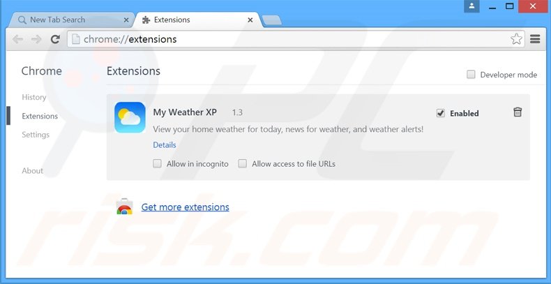 Eliminando las extensiones relacionadas con search.myweatherxp.com de Google Chrome