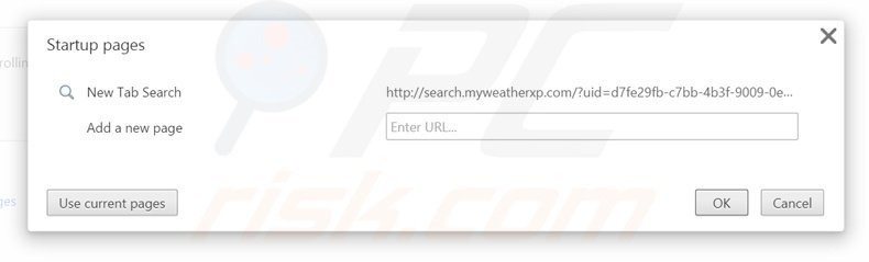 Eliminando search.myweatherxp.com de la página de inicio de Google Chrome