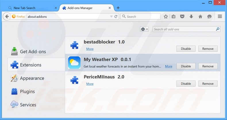 Eliminando search.myweatherxp.com de las extensiones de Mozilla Firefox