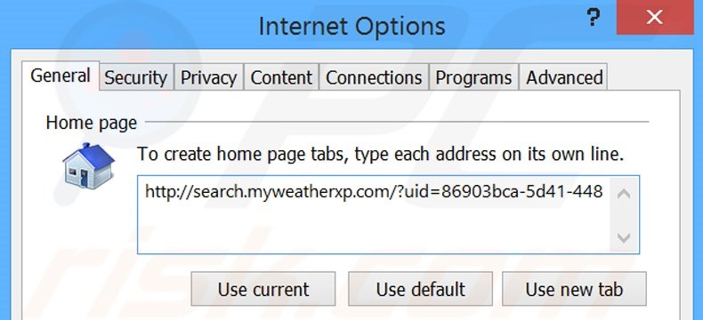 Eliminando search.myweatherxp.com de la página de inicio de Internet Explorer