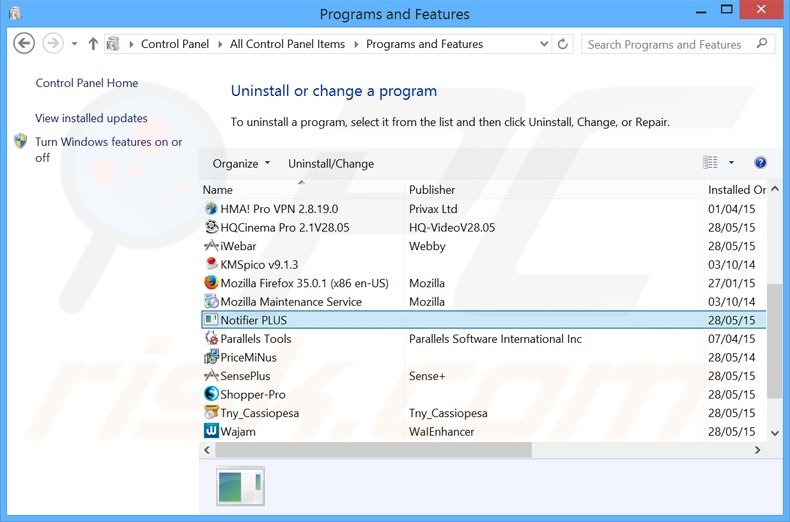 desinstalar Notifier PLUS del Panel de control