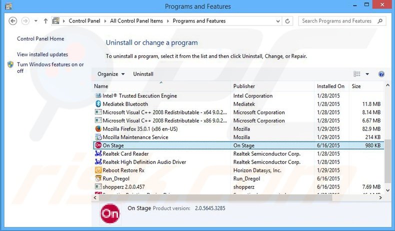 desinstalar On Stage del Panel de control