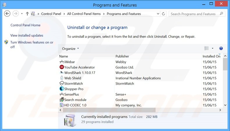 desinstalar el adware Quick Surf del Panel de control