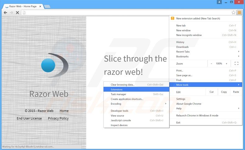 Eliminando los anuncios de razor Web de Google Chrome paso 1