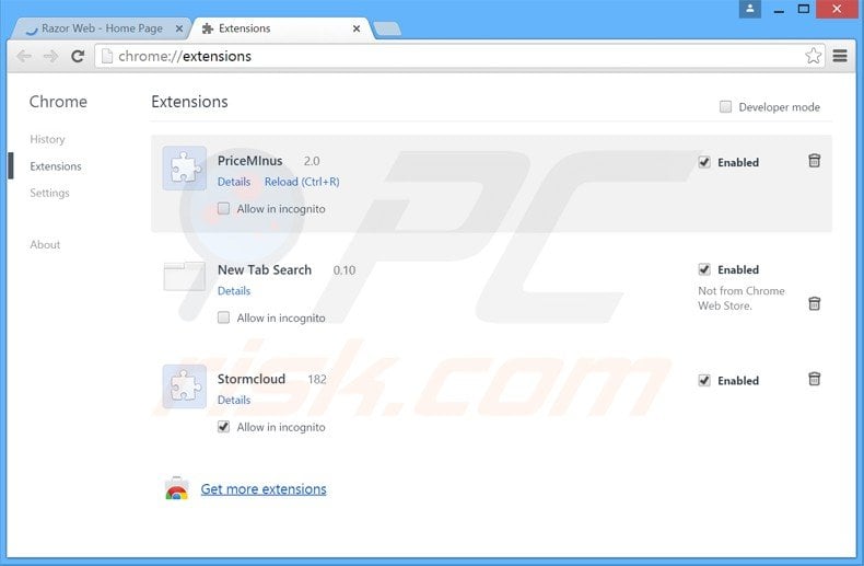 Eliminando los anuncios de razor Web de Google Chrome paso 2