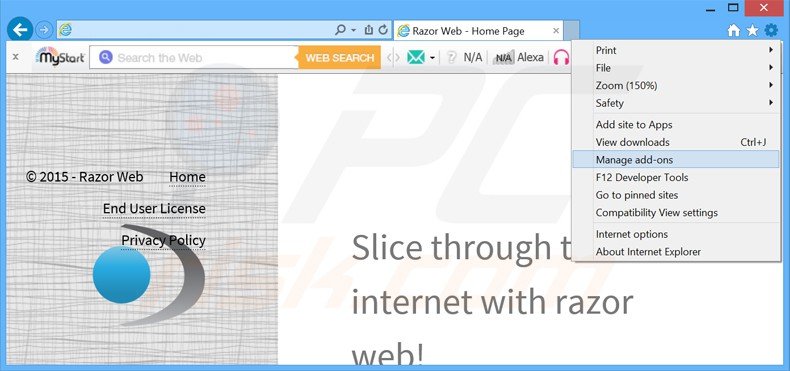 Eliminando los anuncios de razor Web de Internet Explorer paso 1