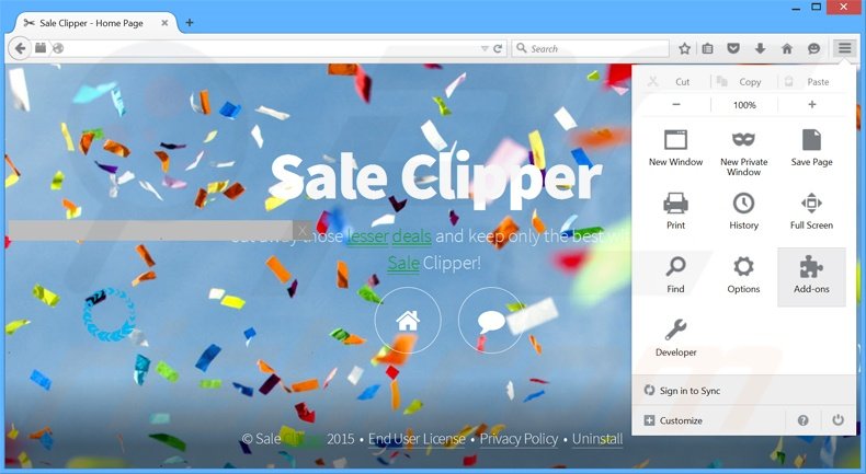 Eliminando los anuncios de Sale Clipper de Mozilla Firefox paso 1