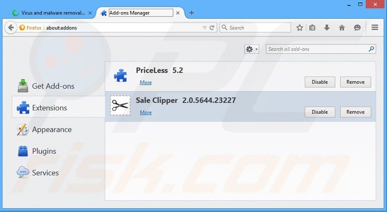 Eliminando los anuncios de Sale Clipper de Mozilla Firefox paso 2