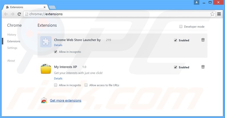 Eliminando las extensiones relacionadas con search.myinterestsxp.com de Google Chrome