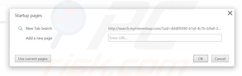 Eliminando search.myinterestsxp.com de la página de inicio de Google Chrome