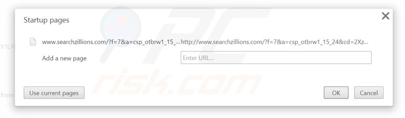 Eliminando searchzillions.com de la página de inicio de Google Chrome