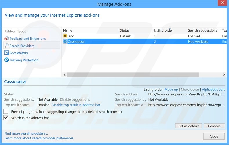 Eliminando searchzillions.com del motor de búsqueda por defecto de Internet Explorer