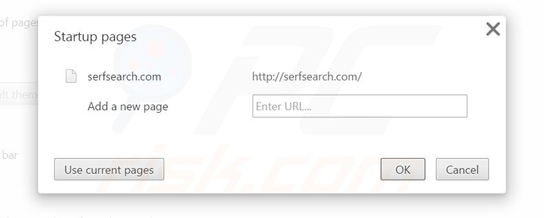 Eliminando serfsearch.com de la página de inicio de Google Chrome