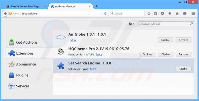 Eliminando serfsearch.com de las extensiones de Mozilla Firefox