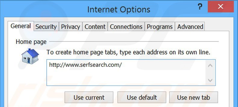 Eliminando serfsearch.com de la página de inicio de Internet Explorer
