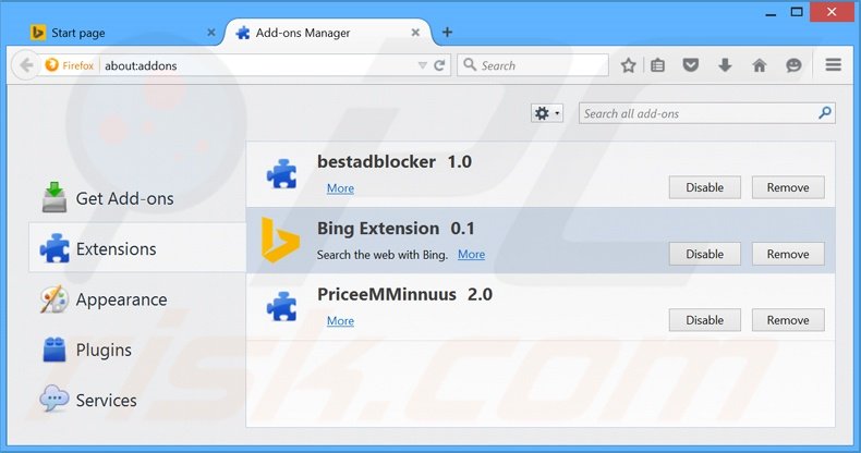Eliminando start.alawar.com de las extensiones de Mozilla Firefox
