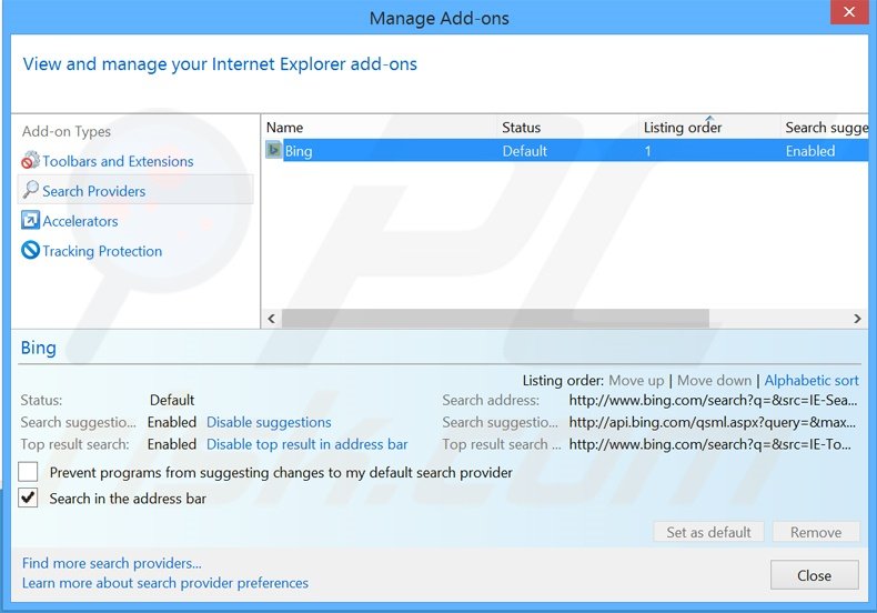 Eliminando start.alawar.com del motor de búsqueda por defecto de Internet Explorer