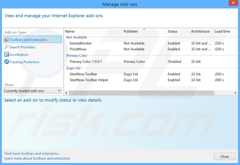 Eliminando los anuncios de Storm Warnings de Internet Explorer paso 2