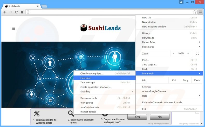 Eliminando los anuncios SushiLeads de Google Chrome paso 1