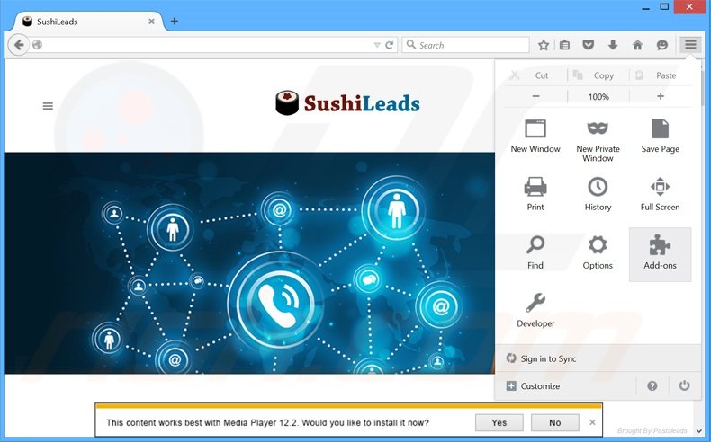 Eliminando los anuncios SushiLeads de Mozilla Firefox paso 1