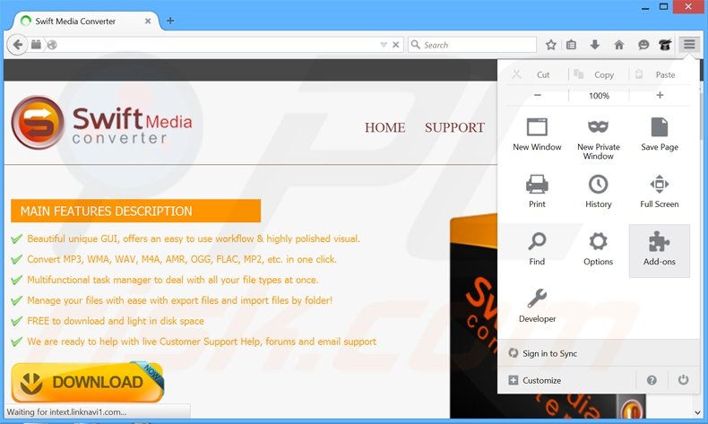 Eliminando los anuncios de Swift Media Converter de Mozilla Firefox paso 1