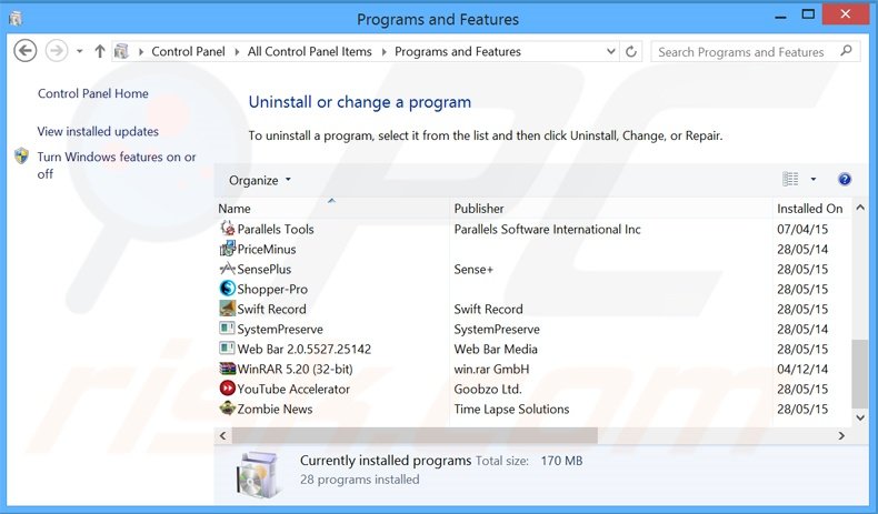 desinstalar el adware Swift Media Converter del Panel de control