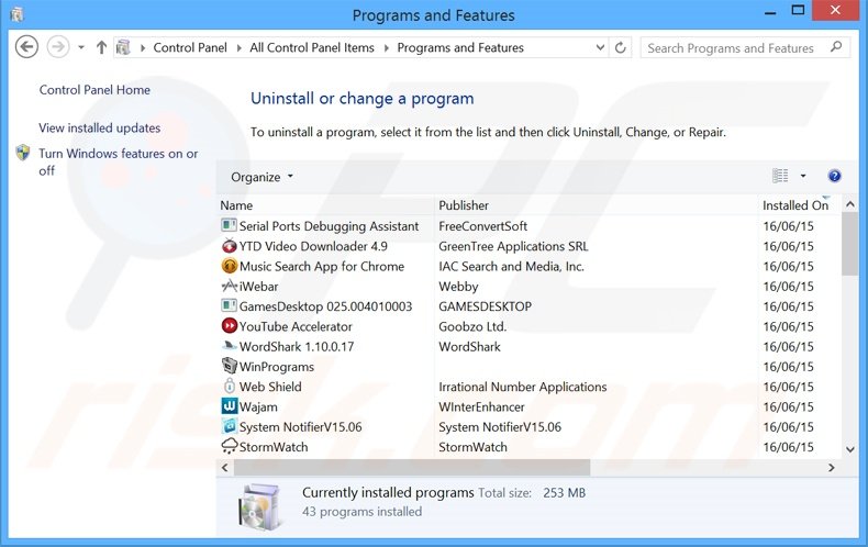 desinstalar el adware TomorrowGames del Panel de control