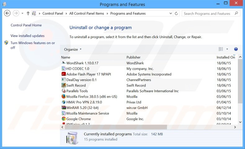 desinstalar el adware WordAnchor del Panel de control