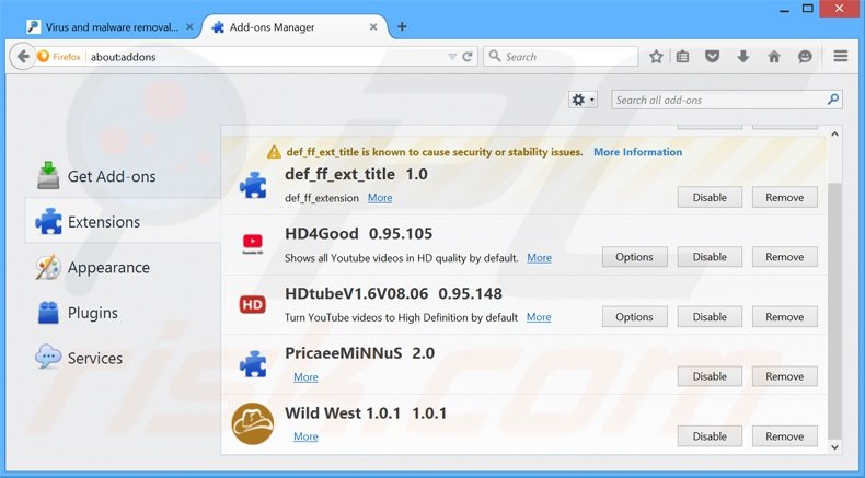 Eliminando los anuncios de Word Shark de Mozilla Firefox paso 2