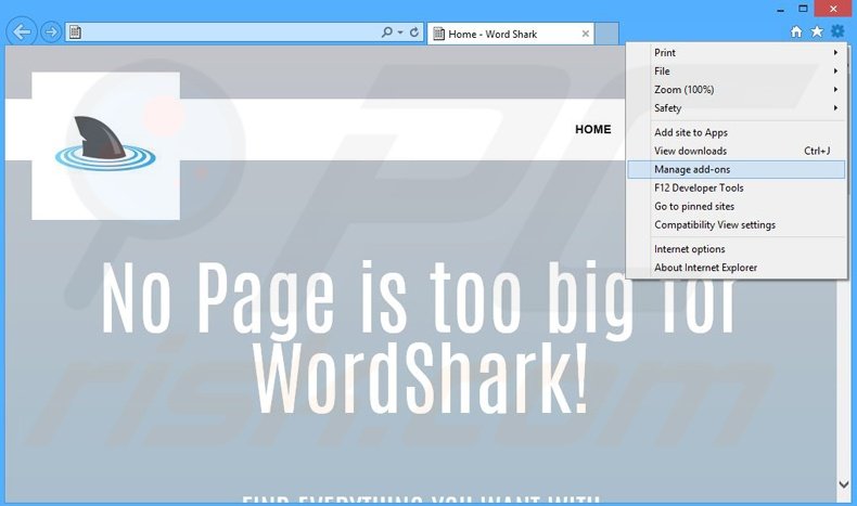 Eliminando los anuncios de Word Shark de Internet Explorer paso 1