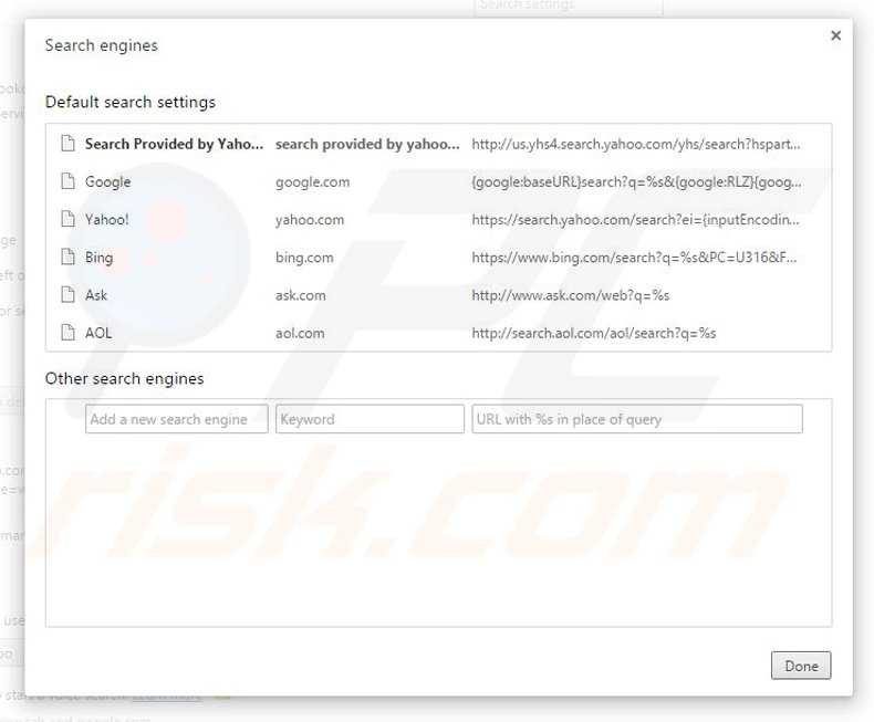 Eliminando yhs4.search.yahoo.com del motor de búsqueda por defecto de Google Chrome