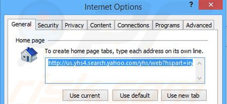 Eliminando yhs4.search.yahoo.com de la página de inicio de Internet Explorer
