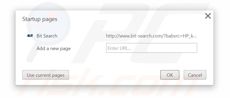 Eliminando bit-search.com de la página de inicio de Google Chrome